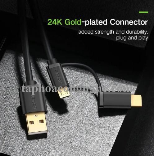 Ugreen 30173 0.5M màu Đen Thiết bị chuyển đổi USB 2.0 sang type-C và micro USB US142 30030173